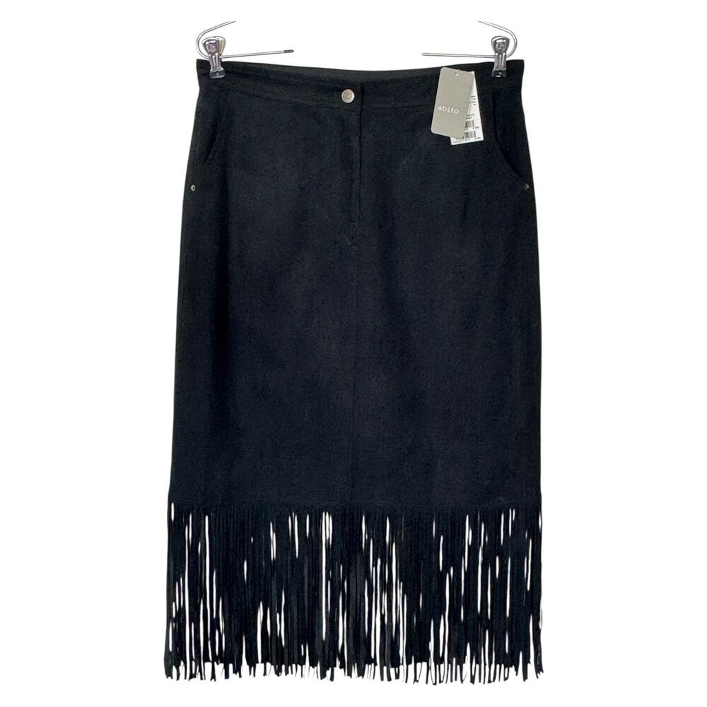Vintage Italian Western Fringe Midi Skirt M Deadstock Boho Western Deadstock
